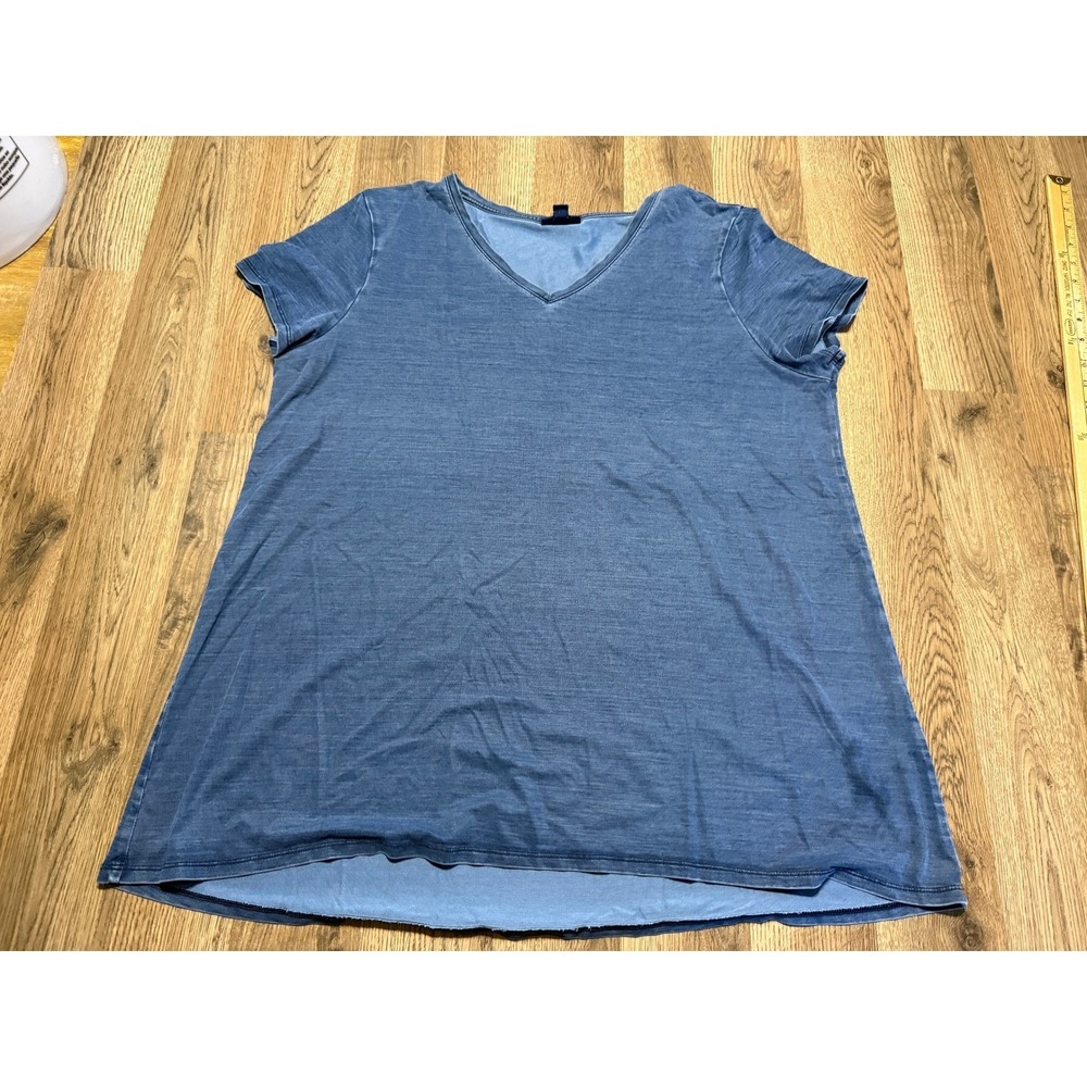 Pure Jill Indigo T-Shirt Womens Large Blue V-Neck Short Sleeve Lyocell Excellent
